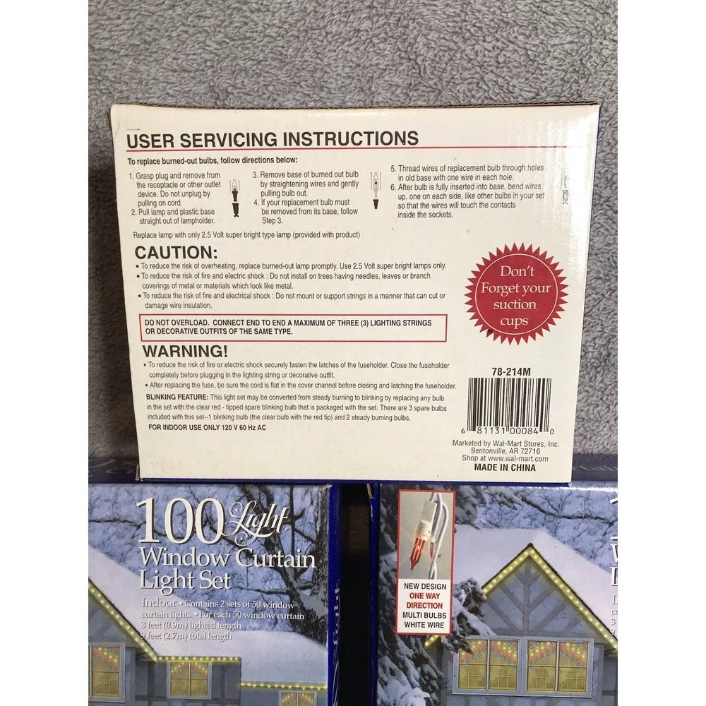 LOT Holiday Time 100 Light‎ Window Curtain Indoor Christmas Lights Multicolor